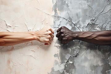 Hand of a black person and hand of a white person, concept of social equality and cultural diversity. Generative AI