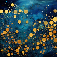 Dots line golden pattern on dark blue background. Abstract geometric background. Abstract Connected points network