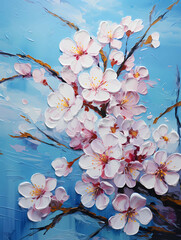 A Painting Of Flowers On A Branch - Hello spring background with cherry blossoms flowers