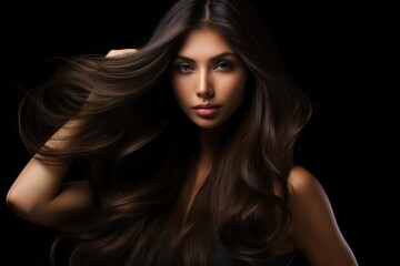 Naklejka premium A Captivating Portrait of a Woman with Beautiful Long Brown Hair