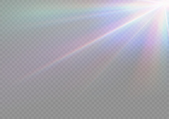 Sparkle  reflection effect of the rainbow crystal glare shines in the form of a star. Optical rainbow lights, from the sun, glare of rays, overlapping stripes. Vector lenses and light flares effect - obrazy, fototapety, plakaty