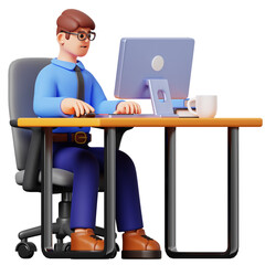 Businessman Working On Computer 3D Illustration