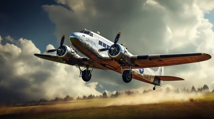 Foto op Canvas historical aircraft on a runway ready for take off © Damerfie