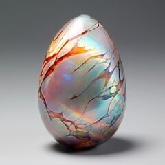 iridescent opalized birds egg with distinctive markings - studio product closeup on plain background