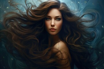 Fototapeta premium A Captivating Portrait: Serene Beauty With Flowing Tresses