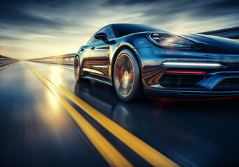 Obraz premium Elegant and luxurious car, on a street at night, with motion blur. AI generated