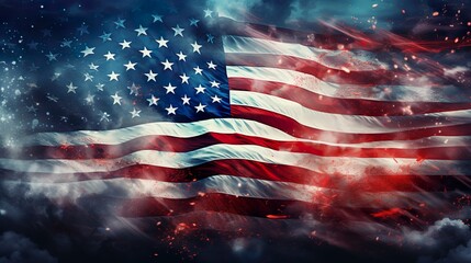 The United States close up flag on a grunge backdrop, ideal as a background for 4th of July celebrations.