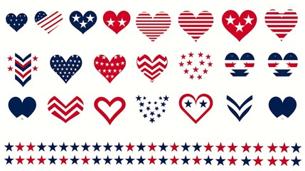 Independence Day United States stars and dividers. USA flag illustration, decorations - border lines. Memorial Day, traditional patriotic US icons for American national holiday. Veterans day USA set.
