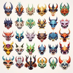Fototapeta premium A Vibrant Collection of Colorful Masks with Horns