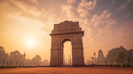 India gate in new Delhi, sunset view