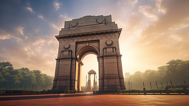 India gate in new Delhi, sunset view