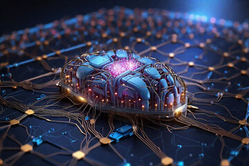 Fototapeta na wymiar 3d illustration of circuit board with microcircuits and human brain