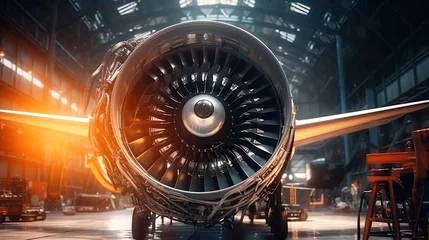 Gordijnen Aircraft engine. Aircraft engine repair and maintenance © Damerfie
