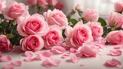 "Pink Roses Bloom: Computer Graphics by Marie Angel on White Background"