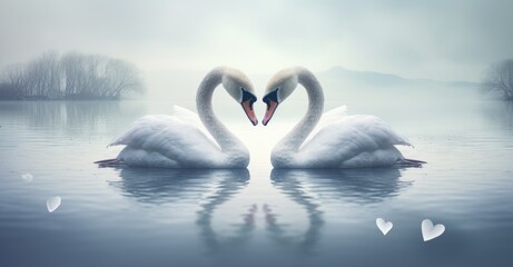 Elegant Swan Pair Reflecting Serenity on Calm Waters