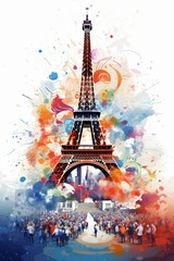 Les jeux olympique de Paris 2024, Illustration sur le thème du sport et de la Tour Eiffel, illustration ia générative 