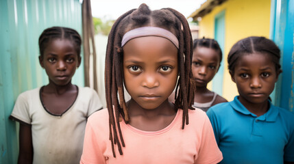 Group of African Children Looking at Camera, Sibling Connection
