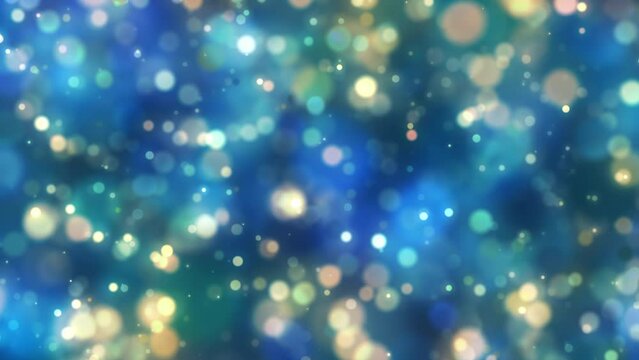 Loop beautiful abstract falling light blue gold particles bokeh and unfocused bokeh light abstract background. Abstract Falling snow flakes Snowflakes Particles  Animation Background for Merry Christm