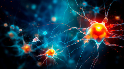 Neurons firing in brain, concept of nerve research in psycho-pharmacology.
