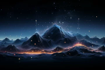 Fotobehang A glowing mountain mesh technology background © porpon35