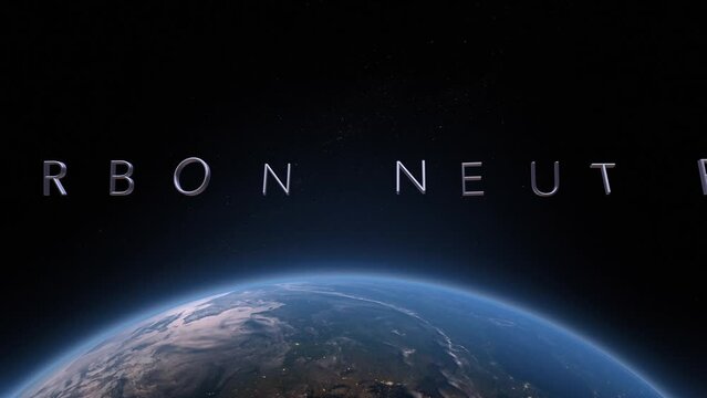 Carbon neutral 3D title animation on the planet Earth background