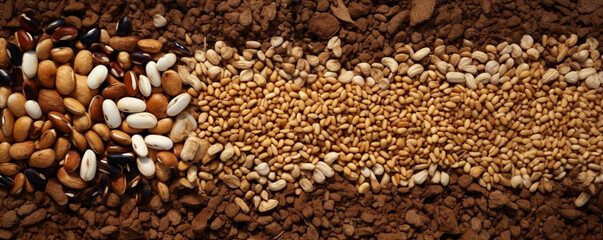 Obraz premium Planting soybean seeds in the soil. Sowing legume seeds in the garden. Sowing and agriculture. Sowing soybeans. Generative AI