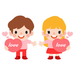 happy valentines day teen couple clipart. Romantic girl and boy giving heart gift
