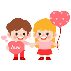 happy valentines day teen couple clipart. Romantic girl and boy giving heart gift