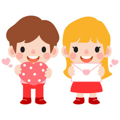 Obraz na płótnie Canvas happy valentines day teen couple clipart. Romantic girl and boy giving heart gift