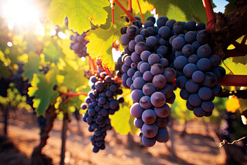 Fresh black grapes in vineyard. Organic and healthy fruit