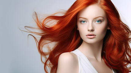 Woman with red  healthy hair, Healthy Hair Banner 
