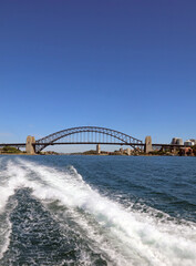 Fototapeta na wymiar View of Sydney Harbour bridge from a boat, New South Wales Australia 