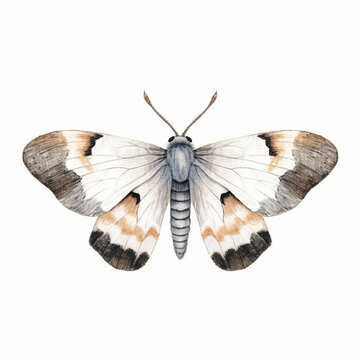 Moth or Butterfly isolated on white background. Watercolour Illustration