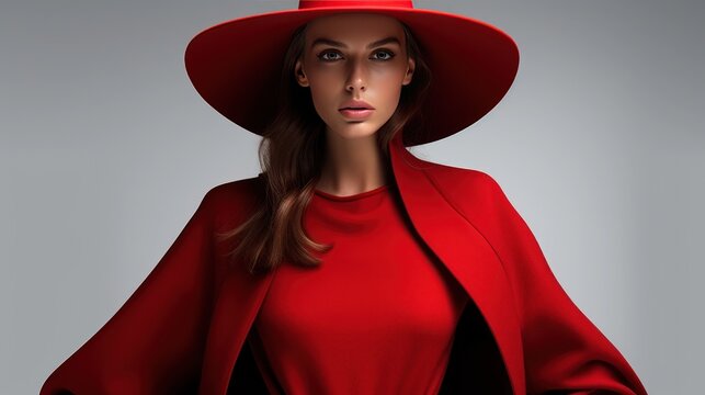 Portrait of a beautiful, stylish modern woman. Eyes hidden by women's fashion hats Beauty and advertising concept. Close up