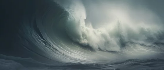 Fotobehang Massive blue wave curl and splashing water. © Ruslan Gilmanshin