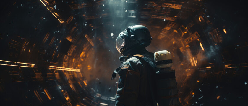 Deep space image of astronaut, science fiction fantasy in high resolution ideal for wallpaper and print.