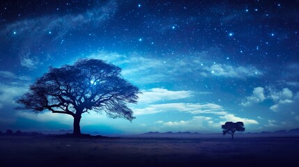 Fototapeta premium Night sky - Universe filled with stars, nebula and galaxy seen in forest