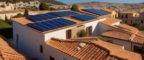 Fototapeta na wymiar Residential concept with solar panels installed Cells are renewable energy.