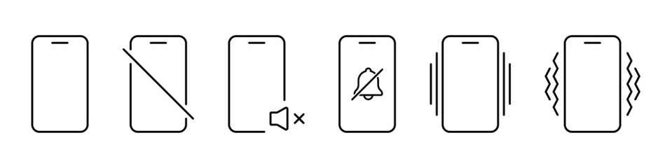 Silent mode icon. Mute, silent, vibration smartphone mode. Silent mode vector icons collection - obrazy, fototapety, plakaty
