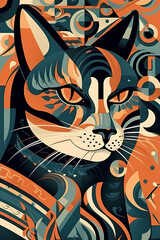 Obraz premium ai generated, cat ilustration, 1920s and 30s aesthetic, art deco paterns 