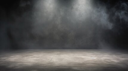 Horizontal image of dark and empty space of Studio grunge texture background with spot lighting and fog or mist in background. - obrazy, fototapety, plakaty