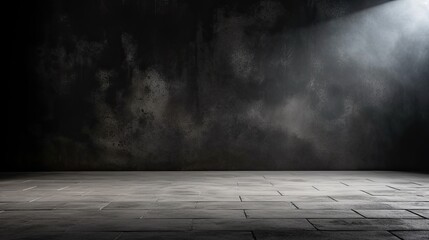 Horizontal image of dark and empty space of Studio grunge texture background with spot lighting and...