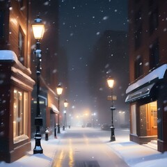 a snowy city night