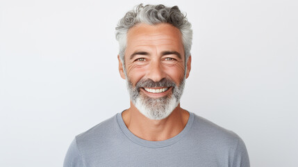 Portrait of smiling mature man standing on white background, ai technology - Powered by Adobe