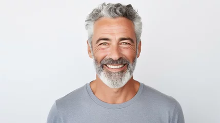 Fotobehang Portrait of smiling mature man standing on white background, ai technology © Rashid
