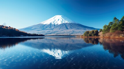 illustration of japanese mountain landscape background, mount fuji japan vector style background for wall art print decor poster design - obrazy, fototapety, plakaty