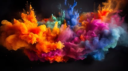 Poster Colorful pink red rainbow smoke paint explosion, color fume powder splash, motion of liquid ink dye in water isolated on white background © Damerfie