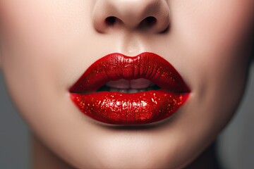 Obraz premium Woman Lips Closeup, Red Lipstick Makeup, Beautiful Mouth Make-Up, Model Girl Lip, Lips Macro