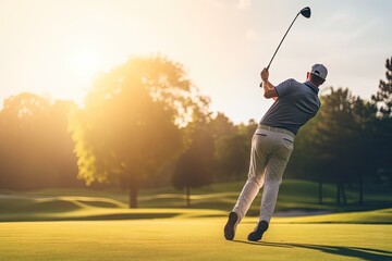 Fototapeta na wymiar Male Golf Player, Professional Golf Course Concept, Golf Club, Golfer Man, Generative AI Illustration