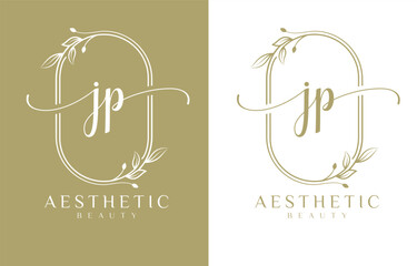 Letter JP Beauty Logo with Flourish Ornament